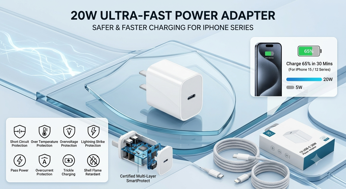 ZapVolt 20W Fast Charger – iPhone 15 USB-C Power Adapter